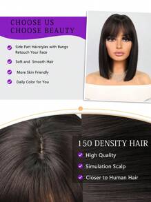 Halloween Costume Wig Bob Wigs Synthetic Heat Resistant Wigs With Bangs Natural Midlle Part Hairline 12inch Natural Black Dark Brown Color Straight Hair Full Machine Made Daily Used For Girl Women Natural Looking Good Quality Synthetic Soft Wigs
