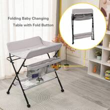 Baby Nappy Changing Table With Wheels And Storage, Folding Infant Care Station, Height Adjustable Changing Unit, Backache-Free Diaper Changing, Under 12 Month - Grey - View 3