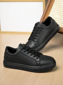 (Size Runs Small) Men's Minimalist Front Lace-Up Sports Skateboard Shoes, Fashionable Solid White Sneakers, Casual Outdoor Shoes For Students