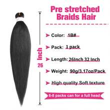 Tóc giả bện dài màu đen tự nhiên, 26 inch x 32 inch, 1 gói, dành cho nữ, kiểu Yaki Texture, EZ Braid, Crochet Braid, Goddess Box Braids, tóc nối tổng hợp (1B#) - màu đen - Xem 3