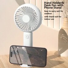 Portable Mini Fans USB Rechargeable Fans 3 Modes With Phone Stand, Hand Fan Desktop Fan 2 In 1 - Pink - View 3