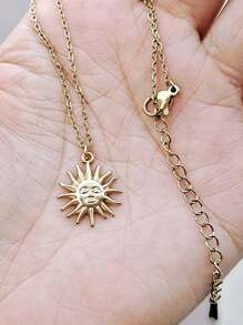 不鏽鋼防水&低過敏性金色3d太陽掛墜項鍊,適合女性日常穿戴 - 金色 - 查看 4