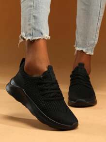 女鞋女士運動鞋輕便時尚運動網球運動健身黑色休閒鞋橡膠鞋底跑步鞋 - 黑色 - 查看 7