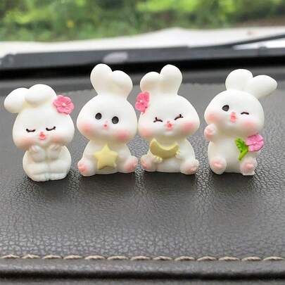 4/8 件/套树脂兔子汽车装饰，可爱动物小景观装饰，桌面展示，带胶带的精巧配件，仪表板装饰，可自由放置