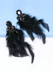 juran 1 Cặp Bông tai tua rua dài đính đá hoa cương giả phóng đại, Phụ kiện lễ hội - màu đen - Xem 3