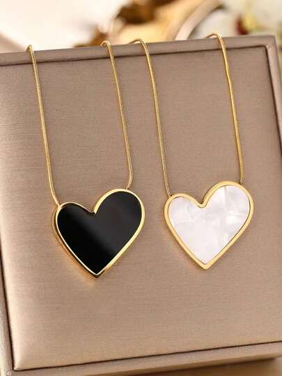 One Elegant Stainless Steel Necklace With Acrylic Inlay Iirregular Heart-Shaped Pendant, Plated With 18k Gold, Suitable For Daily Wear Or Party, Perfect As A Gift For Women On Festivals