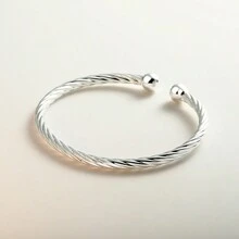 S925 Sterling Silver Hollow Twisted Bangle Bracelet - Silver - View 2