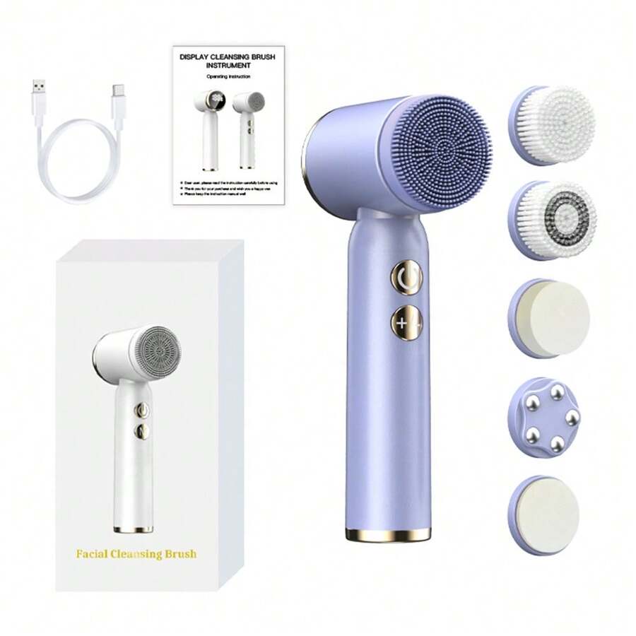 6In1 Electric Facial Cleansing Brush With 6 Brush Heads, Deep
