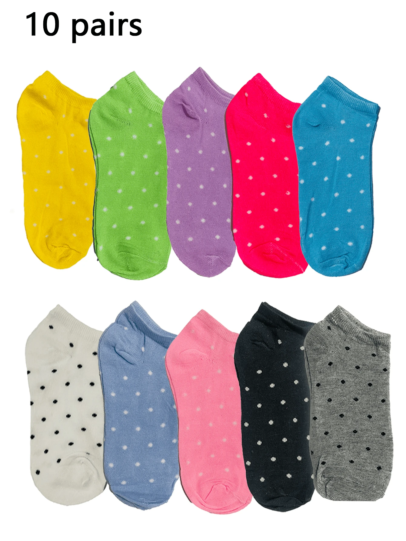 10雙女性水玉運動襪,透濕舒適 - 彩色 - 查看 1