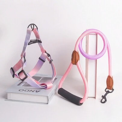 Supet 1 conjunto de Correa para el pecho y arnés para la espalda de mascota con colorido y correa, ajustable, adecuado para perros medianos y pequeños, conjunto de arnés de moda para caminar con perro al aire libre
