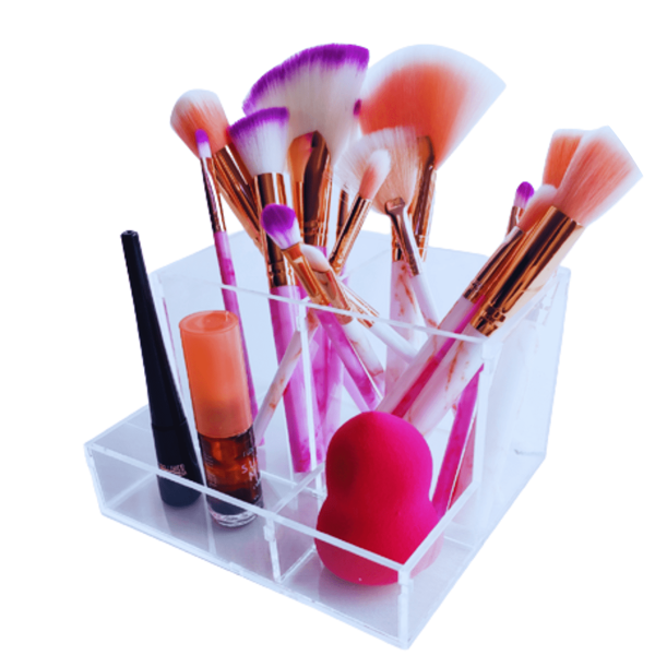 Organizador Porta Lápis Batom Esponja Pincel Maquiagem Acrílico Cristal 4 Compartimentos