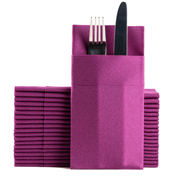 Dinner Napkins Cloth Like With Built-In Flatware Pocket, Linen-Feel Absorbent Disposable Paper Hand Napkins For Kitchen, Bathroom, Parties, Weddings, Dinners Or Events, Pack Of 50 - Màu tím - Xem 1