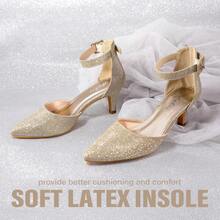 Women's Pumps Low Heel Closed Toe Heel 2.6 Inches For Women Dress Shoes For Wedding Bride Evening Party - Vàng - Xem 4