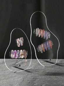 2 piezas de soporte acrílico asimétrico para exhibir uñas postizas, estante de exhibición transparente, estantería para exhibición de manicura, para vacaciones en la playa, colección de baño, colección de dormitorio, de gran capacidad - transparente - Ver 5