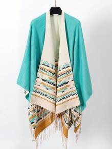 1pc Women Geometric Tassel Scarf With Slit, Versatile Wrap Shawl For Photo Shoot, Spring And Summer - Multicolor - View 5