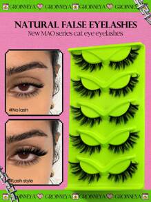 GROINNEYA Cat Eye Lashes 5 Pairs Faux Mink Eyelashes Fox Eye Lashes Winged Lashes Natural Look Wispy Mink Eyelashes Full Strip Lashes Makeup(3DMAO-09) - Black - View 5