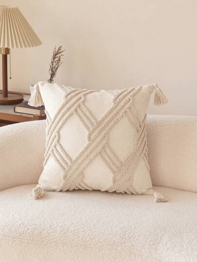 1pc Geometric Tassel Circle & Velvet Embroidered Pillowcase