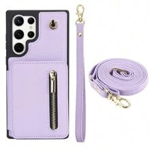 Vỏ điện thoại dạng ví đeo chéo Tương thích với Samsung Galaxy S24 S23 S22 S21 Plus Ultra Có dây đeo tay, Da PU có khe cắm thẻ tín dụng Giá đỡ chân đế Vỏ túi điện thoại chống sốc - Màu tím hoa cà - Xem 21