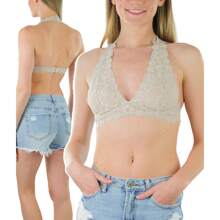 ToBeInStyle Women's Lined Lace Halter Stretch Bralette - 淺褐色的 - 查看 1