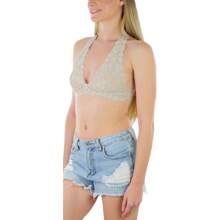 ToBeInStyle Women's Lined Lace Halter Stretch Bralette - 淺褐色的 - 查看 3