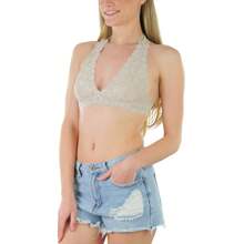 ToBeInStyle Women's Lined Lace Halter Stretch Bralette - 淺褐色的 - 查看 5