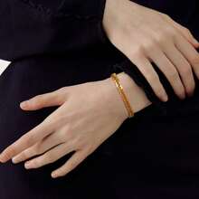 1 件简约不锈钢双链 18K 镀金手链，夏季珠宝礼物 - 金黃色 - 查看 3