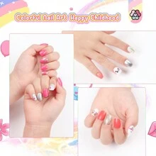 SAVILAND 168Pcs 7 Pack Press On Nails For Kids Children Fake Nails Stick On Nails Pre-Glue Full Cover Glitter Gradient Color Star Short Acrylic Nail Tips Nail Art Christmas Gifts For 8-12 Year Kids - 兒童指甲按壓01 - 查看 7