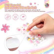SAVILAND 168Pcs 7 Pack Press On Nails For Kids Children Fake Nails Stick On Nails Pre-Glue Full Cover Glitter Gradient Color Star Short Acrylic Nail Tips Nail Art Christmas Gifts For 8-12 Year Kids - 兒童指甲按壓01 - 查看 3