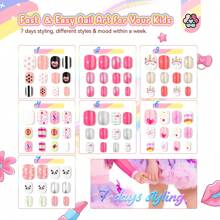 SAVILAND 168Pcs 7 Pack Press On Nails For Kids Children Fake Nails Stick On Nails Pre-Glue Full Cover Glitter Gradient Color Star Short Acrylic Nail Tips Nail Art Christmas Gifts For 8-12 Year Kids - 兒童指甲按壓01 - 查看 2