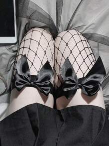 2 Pairs Black White Sexy Overknee Long Socks Women Sweet Girls Lolita Bowknot Thigh High Fishnet Stockings Gothic Punk Lace Mesh Legging