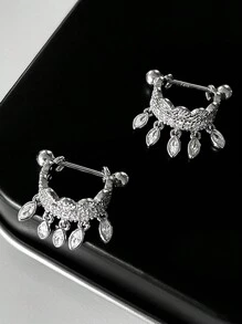 1pair Unique Screw Fasten Tassel Earrings With Exquisite Design, Suitable For Daily Wear And As Gift - Silver - View 4