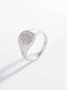 1pc Elegant And Stylish Creative 925 Silver Oval Base With Tree Carving Women's Ring For Daily Wear, Parties, Showing Personalized. Can Also Be Given As A Gift - Silver - View 1