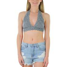 ToBeInStyle Women's Lined Lace Halter Stretch Bralette - 灰色 - 查看 4