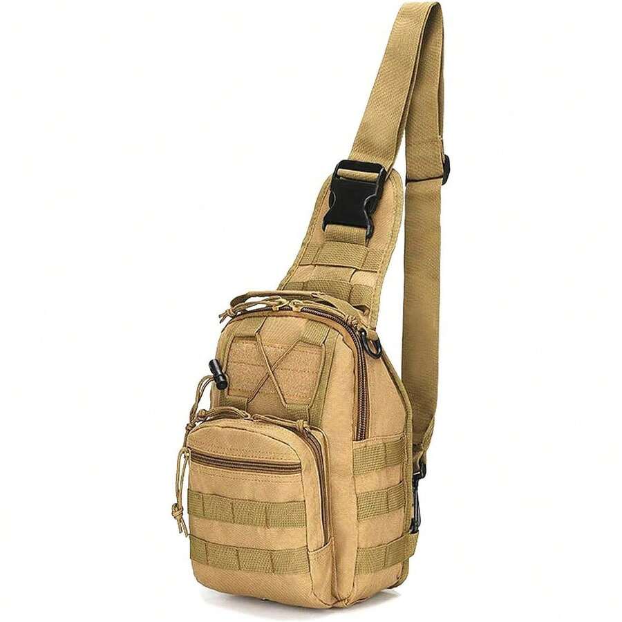 肩包、小型戶外胸包、多功能大容量斜挎背包,適用於男士旅行、徒步旅行、露營、漫遊者背包 - 卡其色 - 查看 1