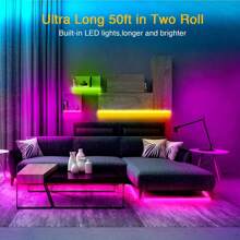 50 FT LED Strip Lights,Bluetooth LED Lights For Bedroom, Color Changing Light Strip With Music Sync, Phone Controller And IR Remote(APP+Remote +Mic). - 彩色 - 查看 4