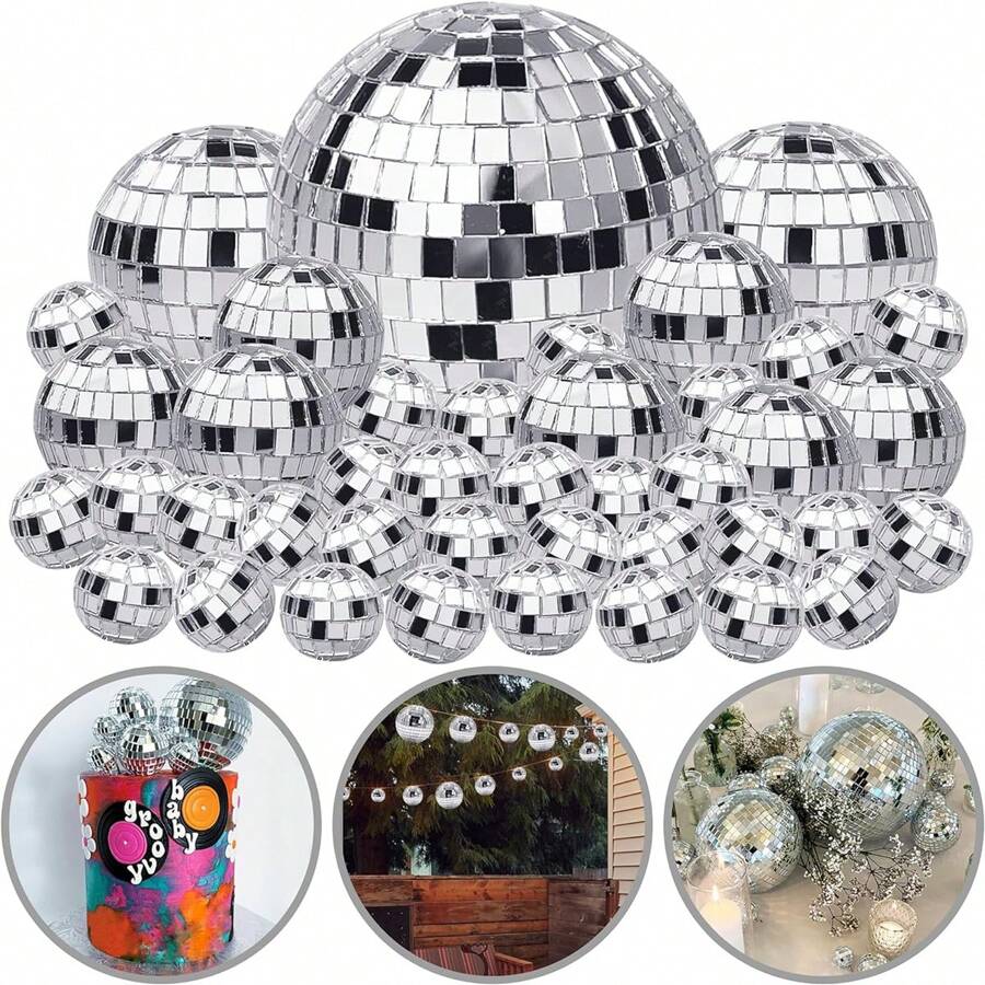 25pcs 2cm 3cm 4cm 5cm Disco Ball Cake Decoration Reflector Ball Cake Decoration 70s Disco Themed Party Decoration Various Size - Silver - View 1