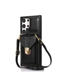 Compatible With Iphone 16 1pc Fashionable Detachable Cross Body Strap Card Holder Phone Case, Compatible With IPhone 15 Pro Max And Compatible With Galaxy S24 Ultra 5G - Black - View 9