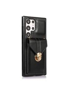 Compatible With Iphone 16 1pc Fashionable Detachable Cross Body Strap Card Holder Phone Case, Compatible With IPhone 15 Pro Max And Compatible With Galaxy S24 Ultra 5G - Black - View 4