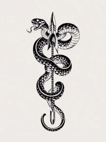 1 Unidad De Tatuaje Temporal De Flor Pequeña Con Diseño De Flechas De Serpiente Larga Negra Para Brazo, Pecho, Abdomen, Espalda, Etc. - Negro - Ver 2