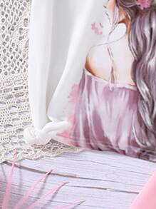 少女花卉印花短袖上衣和鈕扣裙 - 粉色 - 查看 5