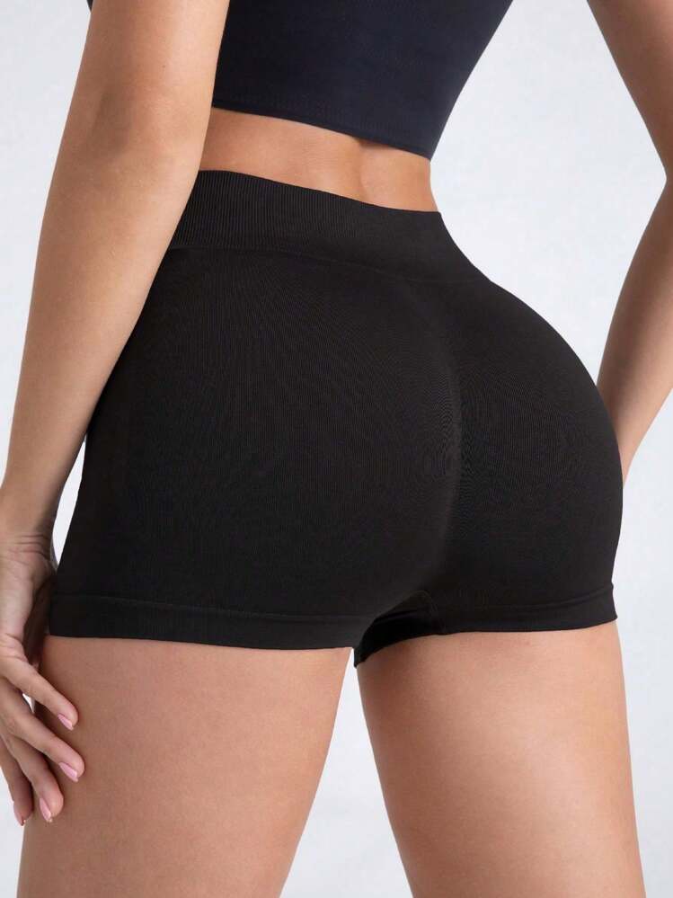 3pcs/Set Women's Seamless High-Waisted Peach Hip Solid Yoga Workout Shorts Spandex Shorts Booty Shorts Women Boxer Shorts - Navy Blue - View 3