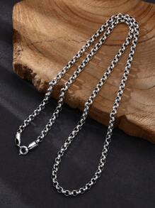 1pc 925 Sterling Silver Retro Classic Round O-Shaped Necklace Extended Sweater Chain, Suitable For Men's Daily Wear Father - Antique Silver - View 4