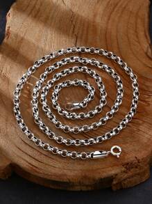 1pc 925 Sterling Silver Retro Classic Round O-Shaped Necklace Extended Sweater Chain, Suitable For Men's Daily Wear Father - Antique Silver - View 1