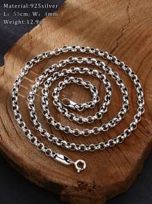 1pc 925 Sterling Silver Retro Classic Round O-Shaped Necklace Extended Sweater Chain, Suitable For Men's Daily Wear Father - Antique Silver - View 2