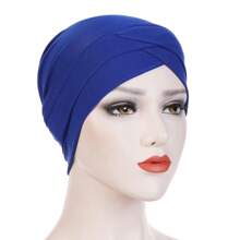 1pc Stretch Forehead Crossed Turban Hat Women Solid Color Hijab Hat Casual Elastic Head Wrap Lightweight Chemo Hat Headscarf Hats Bonnet Hair Bonnet Turban