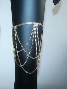 1件性感十字形鑽石身鏈,夜店比基尼珠寶首飾女士穿搭必備 - 金色 - 查看 3