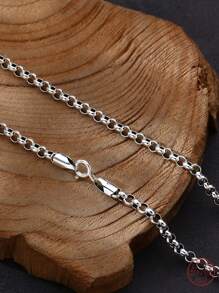 1pc 925 Sterling Silver Retro Classic Round O-Shaped Necklace Extended Sweater Chain, Suitable For Men's Daily Wear Father - Antique Silver - View 3