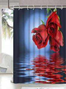 1入創意玫瑰圖案淋浴簾,防水浴室簾,含掛鉤,浴缸隔斷,浴室裝飾配件 - 彩色 - 查看 5