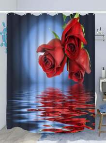 1入創意玫瑰圖案淋浴簾,防水浴室簾,含掛鉤,浴缸隔斷,浴室裝飾配件 - 彩色 - 查看 4