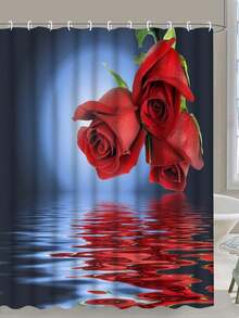1入創意玫瑰圖案淋浴簾,防水浴室簾,含掛鉤,浴缸隔斷,浴室裝飾配件 - 彩色 - 查看 6